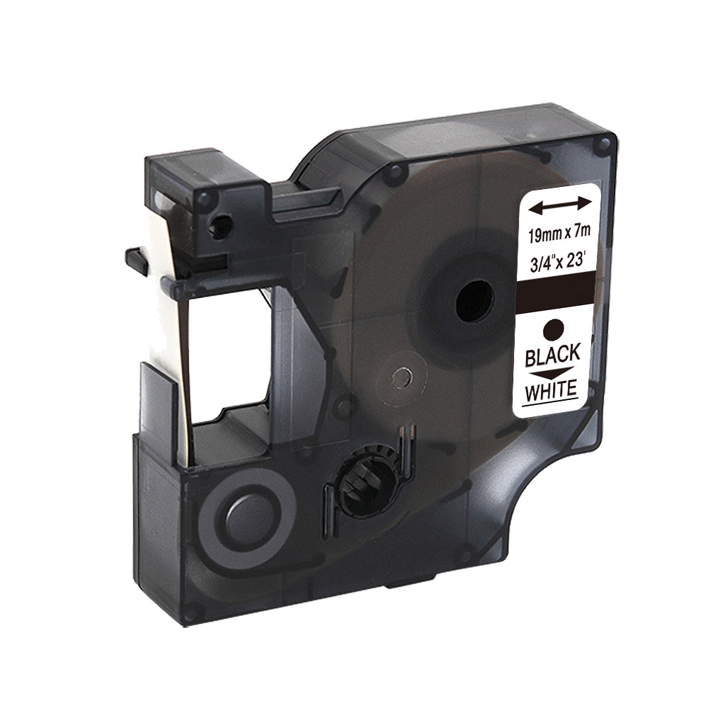 Nastro per etichettatura Dymo 45803 compatibile, 19 mm x 7 m, nero su bianco, ideale per l'ufficio, il magazzino e la casa, qualità di stampa di lunga durata.