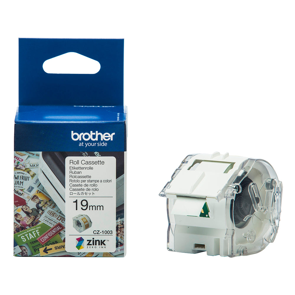 Brother CZ-1003 rotolo di etichette per stampe da 19 mm, tecnologia ZINK Zero-Ink, ideale per l'etichettatura a colori, rotolo da 5 m