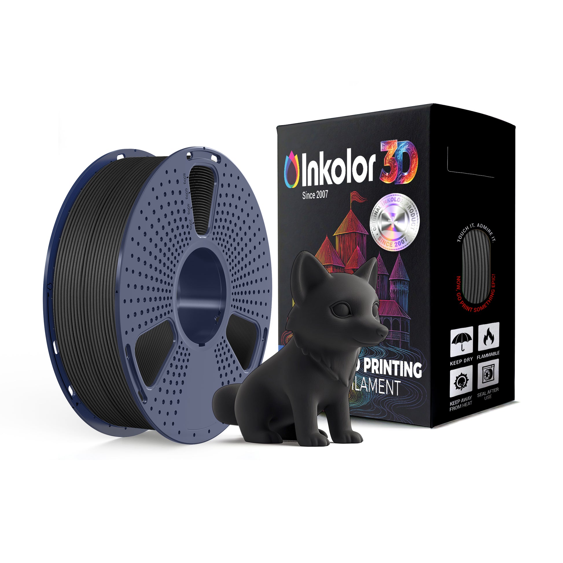 Inkolor PLA nero opaco filamento 1,75 mm 1Kg filamento di stampa 3D con bobina e pezzo di decorazione