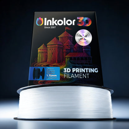 Inkolor PETG Weiss Filament 1.75mm 1Kg 3D-Druck Filament with packaging showing white filament spool.