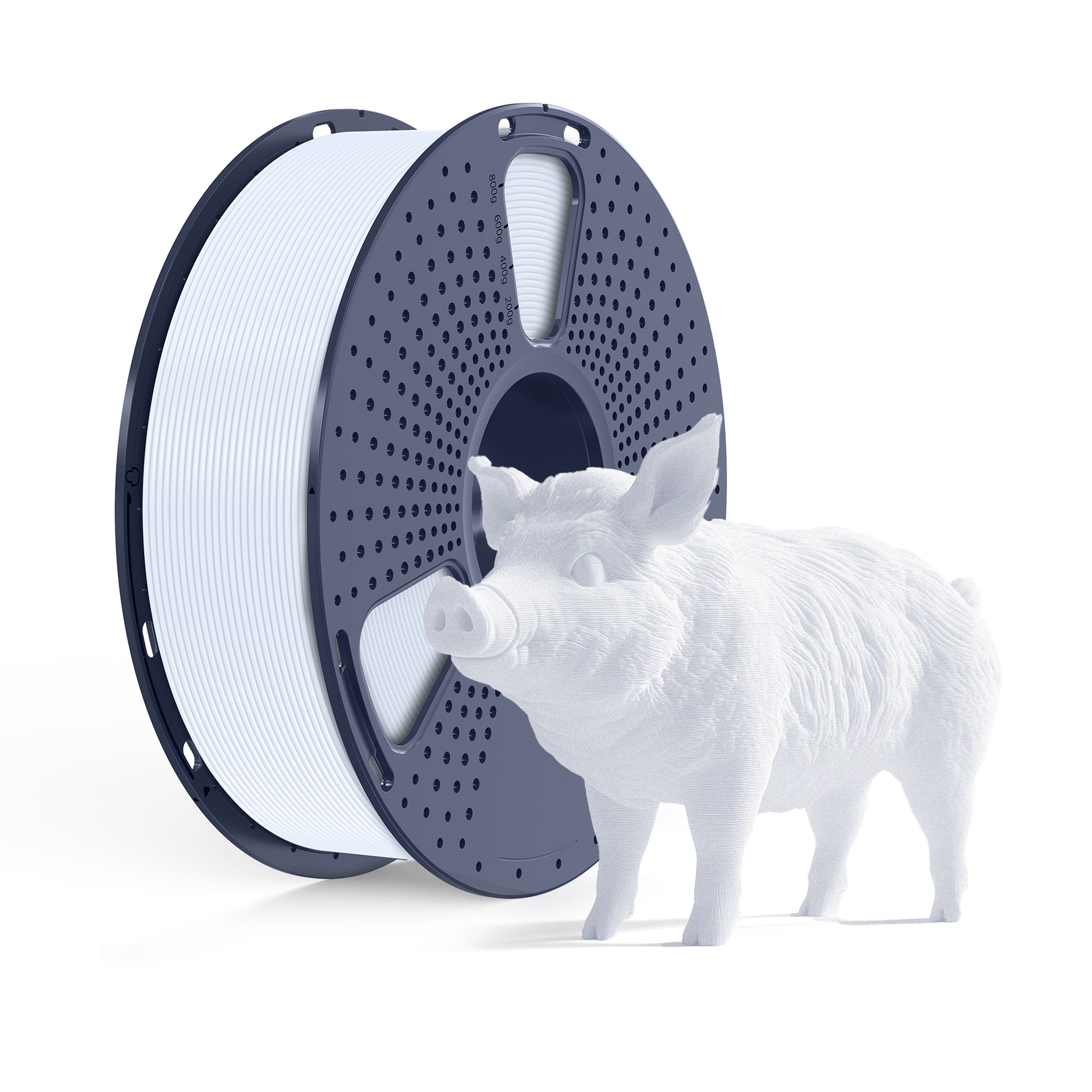 Inkolor PETG Weiss Filament 1.75mm 1Kg 3D-Druck Filament spool with a white 3D-printed pig model.