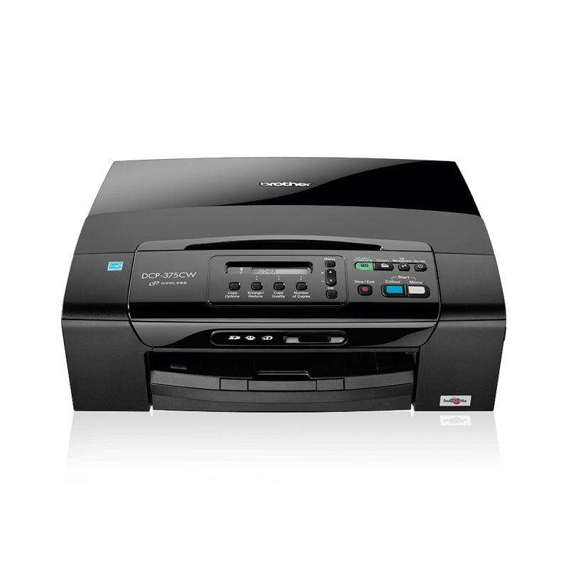 Brother DCP-375CW compact multifunction printer with print, scan, copy features, offering Wi-Fi connectivity and high-resolution capabilities.