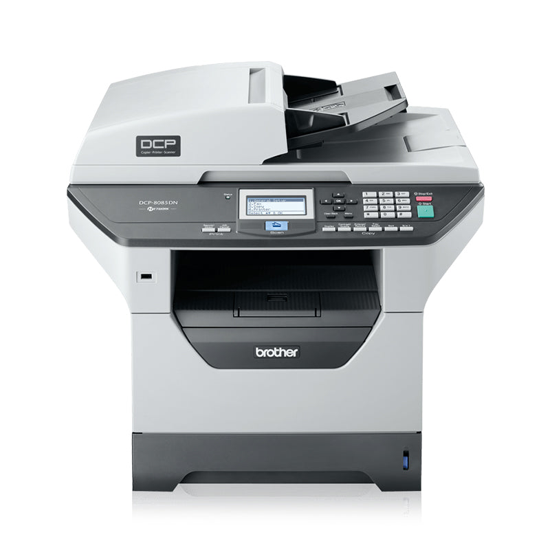 Brother DCP-8085DN multifunction laser printer with automatic duplex, copy, and scan features, ideal for office use.