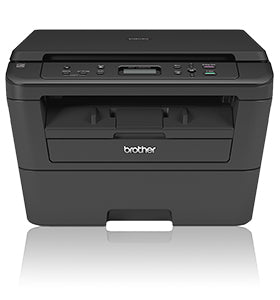 Brother DCP-L2520DW monochrome laser printer with print, copy, scan functions, ideal for small offices, offers duplex and speed features.