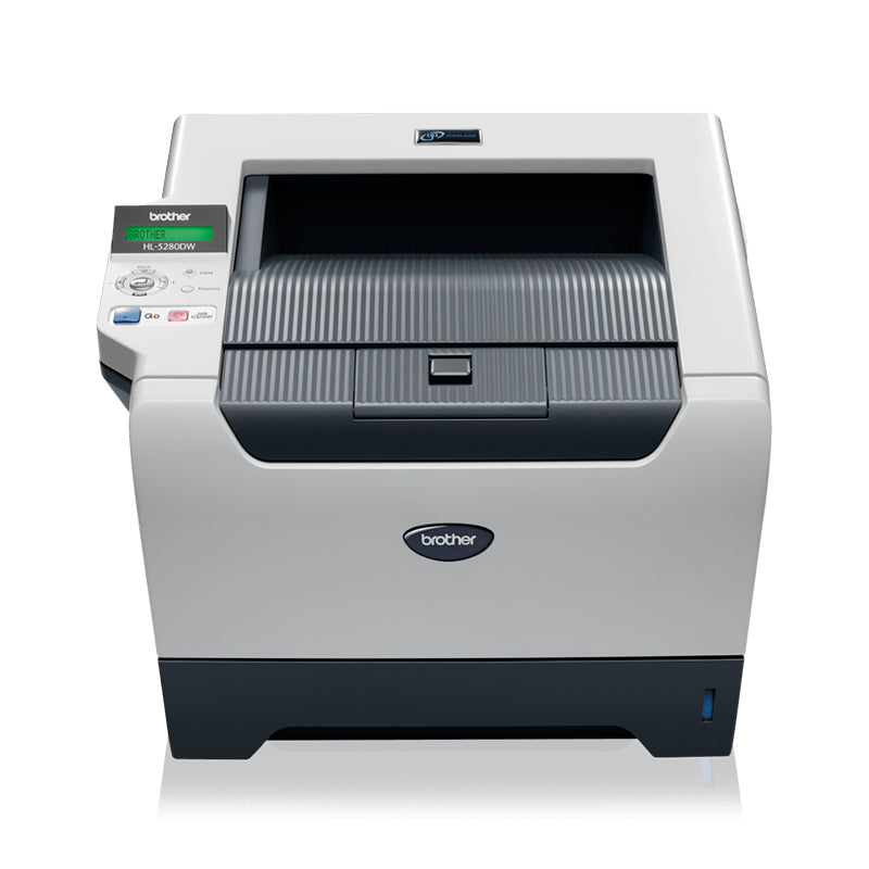 Brother HL-5280DW monochrome laser printer showcasing its compact design ideal for high-speed office printing needs.
