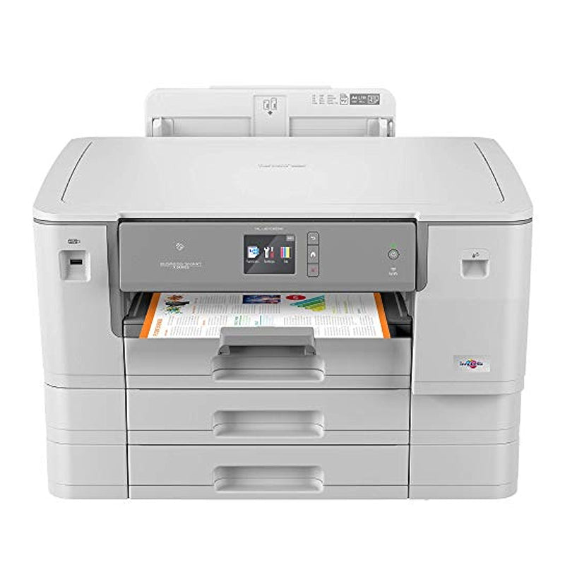 Professional Brother HL-J6100DW inkjet printer with multiple paper trays and duplex printing capability, front view.