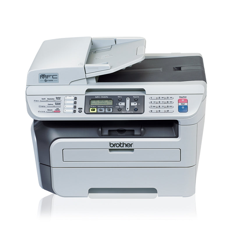 Brother MFC-7440N multifunction laser printer with scan, fax, copy features, ideal for fast, high-quality performance.