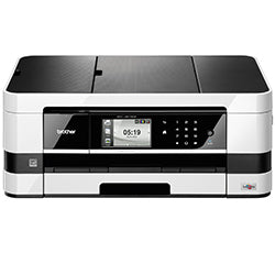 Brother MFC-J4510DW inkjet multifunction printer with touchscreen display, ideal for compact office settings.