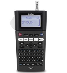 Brother PT-H300 portable label printer with display and keyboard, ideal for office or workshop use, offering fast print speeds.