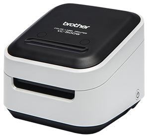 Brother VC-500W compact color label printer with ZINK technology, Wi-Fi and USB connectivity, ideal for versatile label printing.