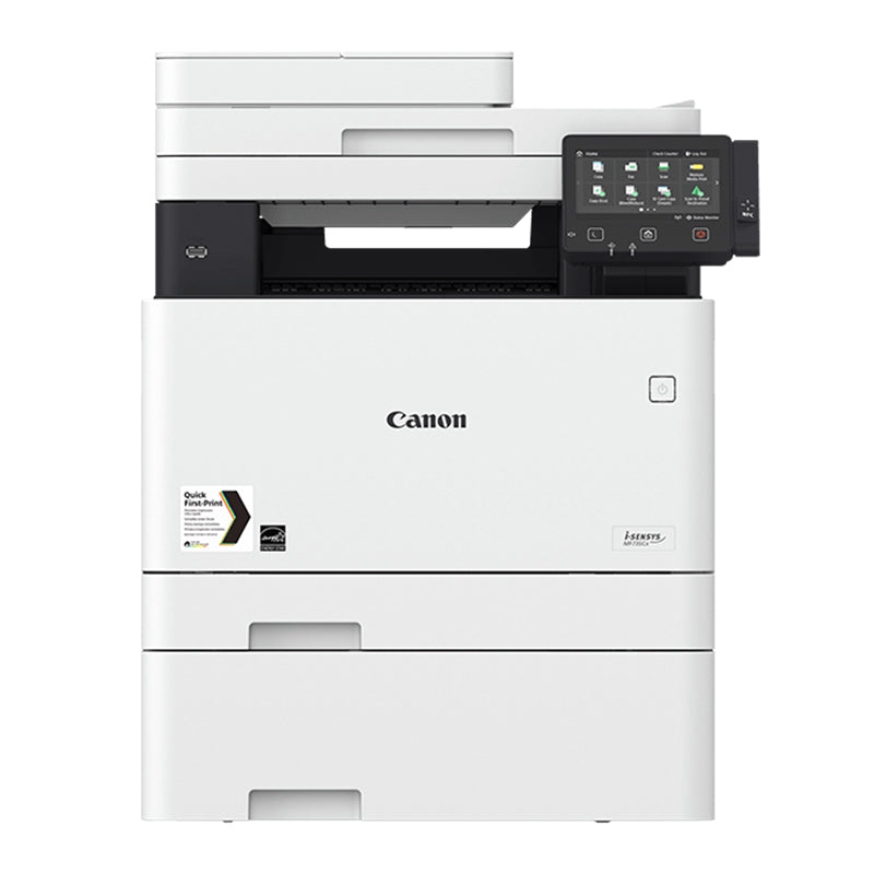 Canon i-Sensys MF-735CX multifunction color laser printer with touchscreen display.