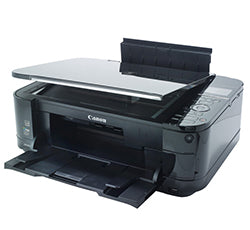 Canon PIXMA MG5250 multifunction inkjet printer with open scanner lid, showing paper tray and control panel.