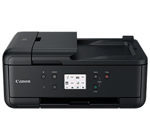 Canon Pixma TR7550 multifunction printer with touchscreen, supports printing, scanning, copying, faxing, wireless, and duplex features.