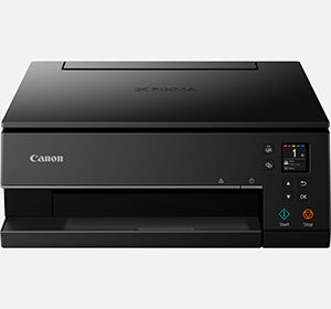 Canon Pixma TS6350 multifunction printer with wireless printing, scanning, and copying capabilities, compact design, black color.