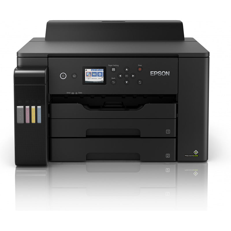 Front view of Epson EcoTank ET-16150 inkjet printer with efficient design and eco-friendly ink tanks.