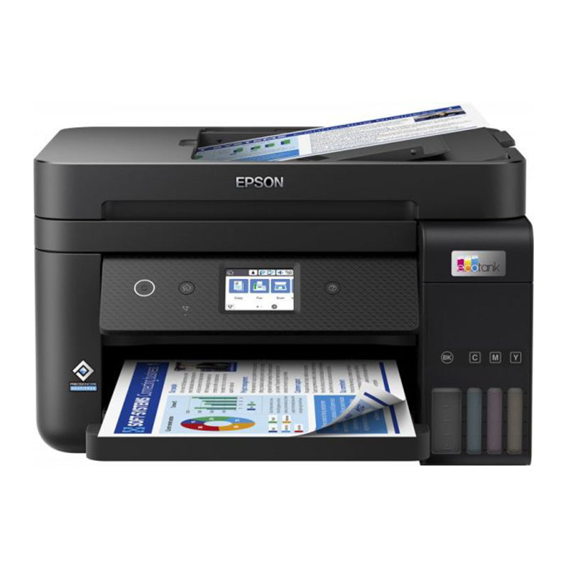 Epson EcoTank ET-4850 multi-functional inkjet printer with visible ink tanks, document feeder, and Wi-Fi connectivity.