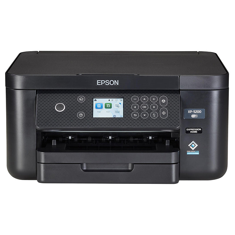 Epson Expression Home XP-5200 multifunction printer for home use, featuring print, scan, copy, and wireless connectivity.