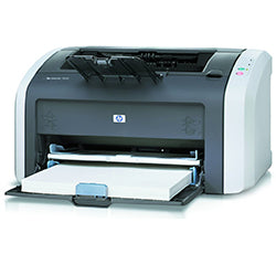 HP LaserJet 1010 printer, ideal for small offices, showcasing compact design, 12 ppm speed, 600 dpi resolution, 150-sheet capacity.