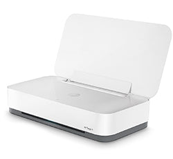 HP Tango X wireless printer with open lid, designed for modern smart homes, supports mobile printing and voice control.