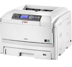 Oki C830 compact color printer ideal for small to medium offices, supports up to A3 size, high speed and resolution printing.