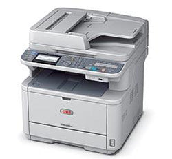 Oki MB451 multifunction printer with print, copy, scan, and fax features, ideal for small offices, 29 ppm, 1200 dpi resolution.