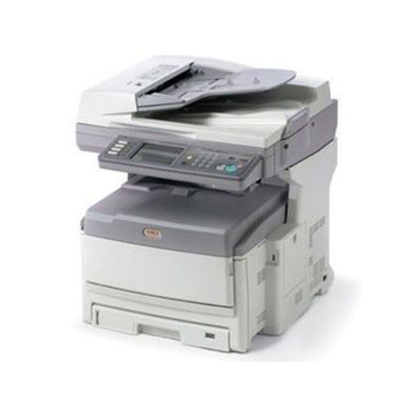 Oki MC860CDXN multifunction color printer with high-speed printing, supports duplex printing, copy, scan, and fax features.