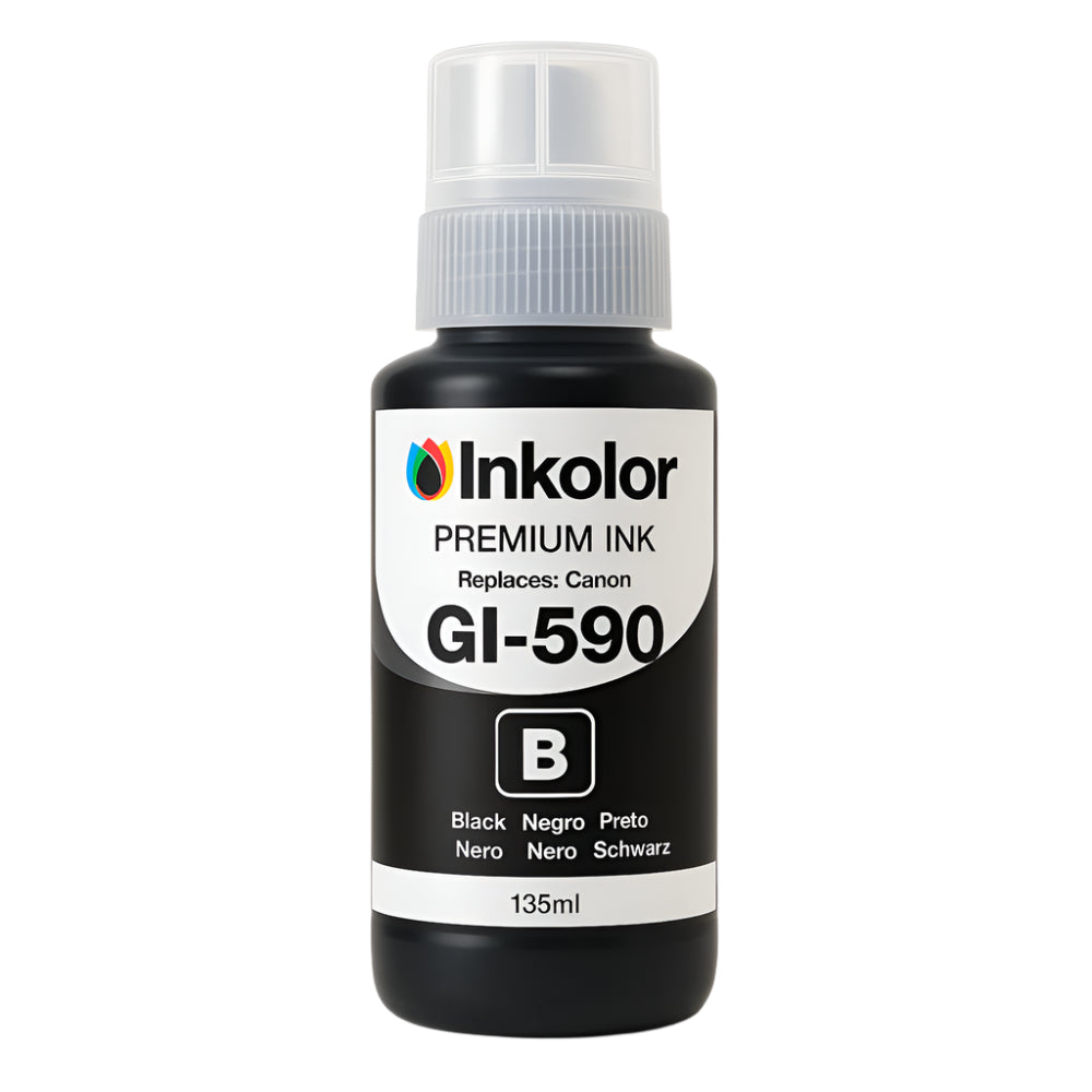 Canon GI-590PGBK compatible black ink cartridge for refillable printers, high page yield, premium print quality