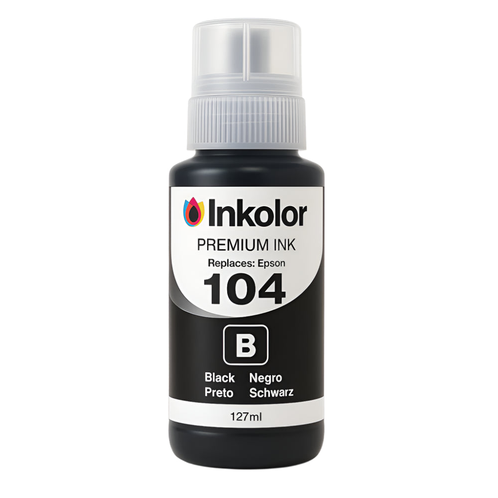 Tinteiro preto Epson 104 compatível com etiqueta premium, garrafa de 127 ml.