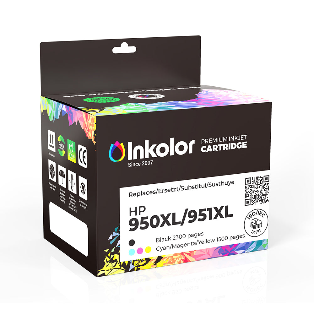 Inkolor HP 950XL/951XL premium inkjet cartridge multipack box with colorful design.