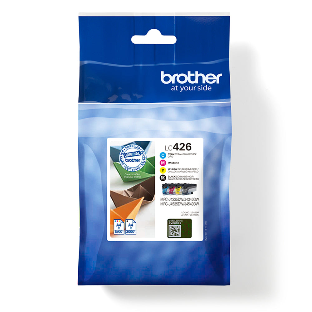Brother LC-426VAL Multipack Ink Cartridges in Black, Cyan, Magenta, Yellow for sharp, vivid prints, ideal for home and office use.