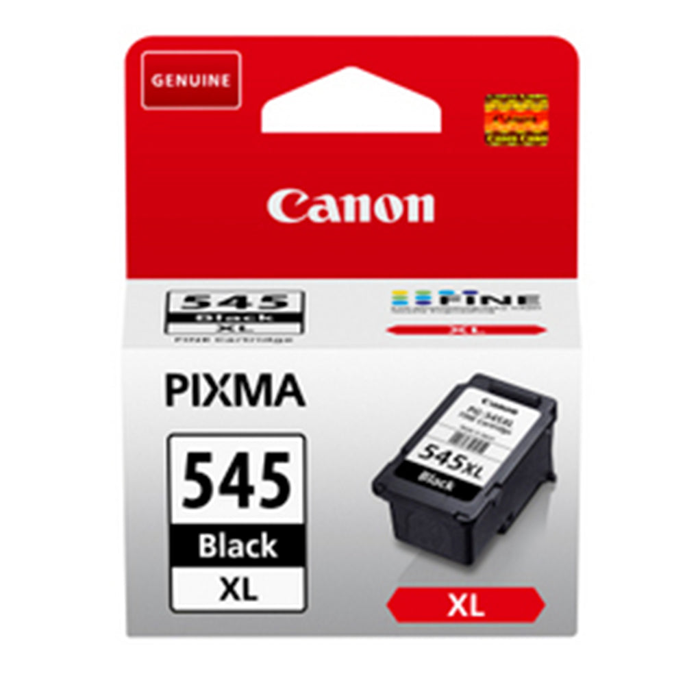 Canon PG-545XL black ink cartridge packaging, high capacity for sharp prints, compatible with Canon printers, ideal for everyday use.