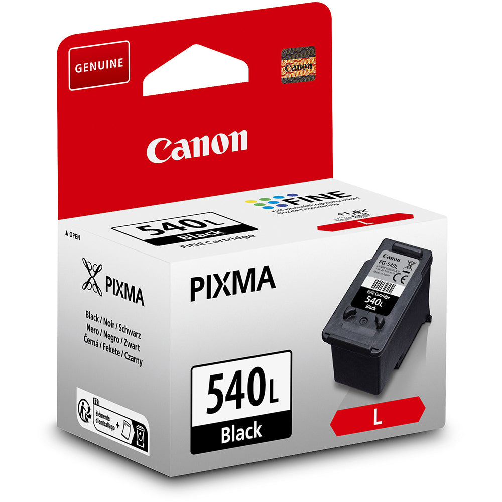 Canon PG-540L Tintenpatrone Schwarz, hohe Seitenkapazität, ideal für gestochen scharfe Dokumente, bis zu 300 Seiten Druckleistung.