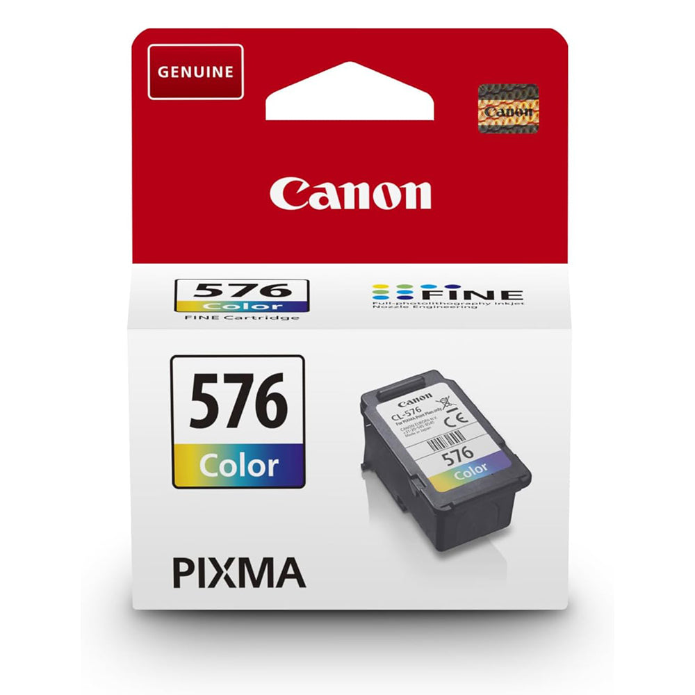 Canon CL-576 color ink cartridge packaging, ideal for vibrant photo and document printing with high page yield and reliable performance.
