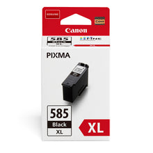Canon PG-585XL black ink cartridge packaging, ideal for high-volume printing with sharp text and graphics, 400-page capacity.