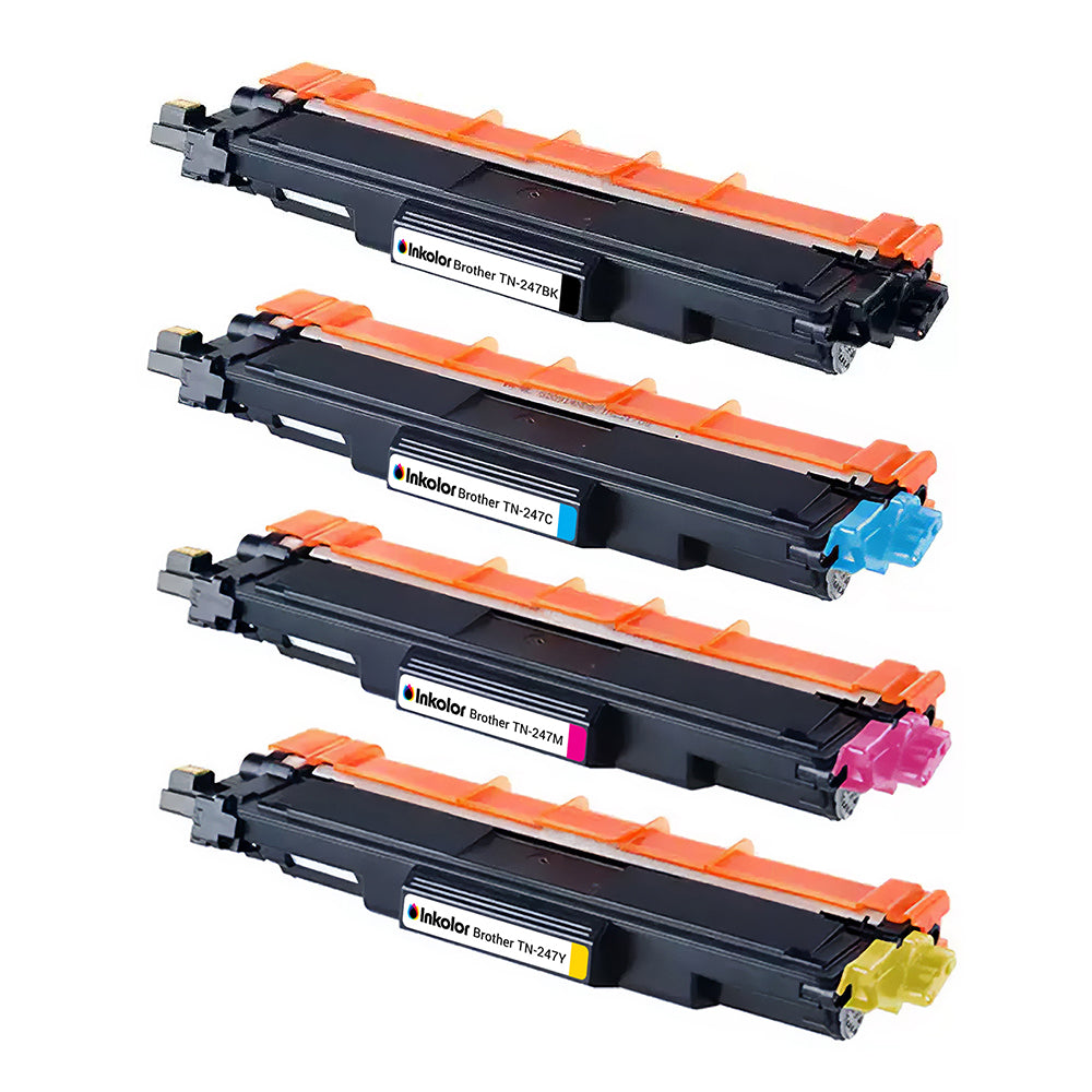 Multipack de toner compatível Brother TN-247 em preto, ciano, magenta e amarelo para uma impressão de alta qualidade.