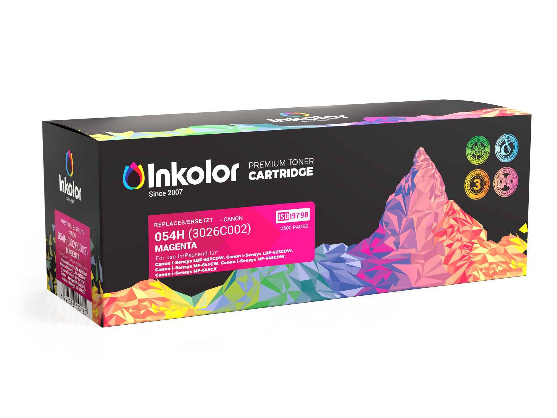 Canon 054H (3026C002) kompatibler Magenta Toner, Premium Druckqualität, hohe Kapazität bis zu 2.300 Seiten, Inkolor Box.
