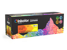 Canon 067H Yellow Compatible Toner Box by Inkolor with ISO 19798 certification, vibrant color print quality, up to 2,350 pages.