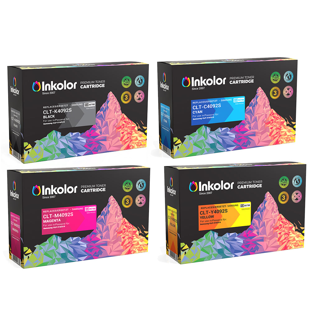 Multipack de toner Samsung CLT-P4092: cartuchos de toner preto, ciano, magenta e amarelo para uma impressão de alta qualidade.