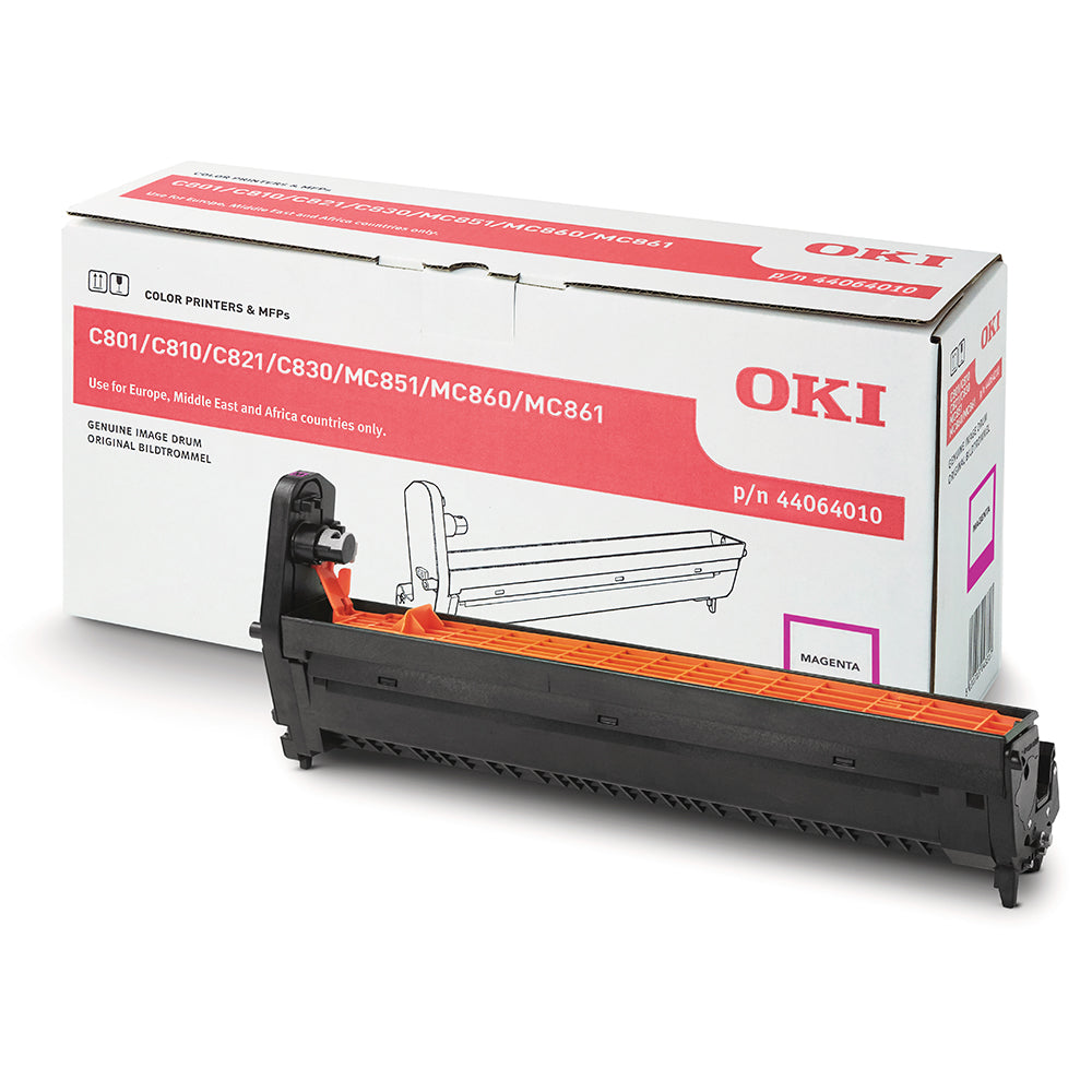 Oki 44064010 Tambor de imagem magenta para impressões a cores nítidas, compatível com os modelos de impressora Oki C801, C810, C821, C830.