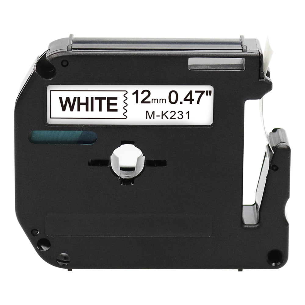 Fita de etiquetas Brother M-K231 compatível com P-Touch, branca, largura de 12 mm, alta qualidade de impressão para utilização em casa e no escritório.